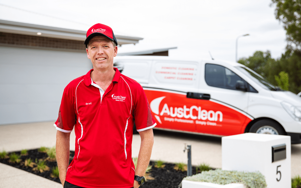 Port Lincoln Interior Cleaning Services 29 AustClean franchise owner with branded van and uniform – successful cleaning business franchise opportunity in Australia.